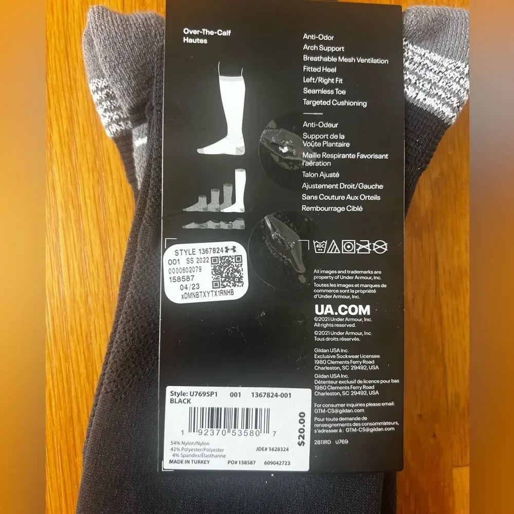 Under Armour Soccer Performance Socks Black Size Large Over the Calf ArmourGrip